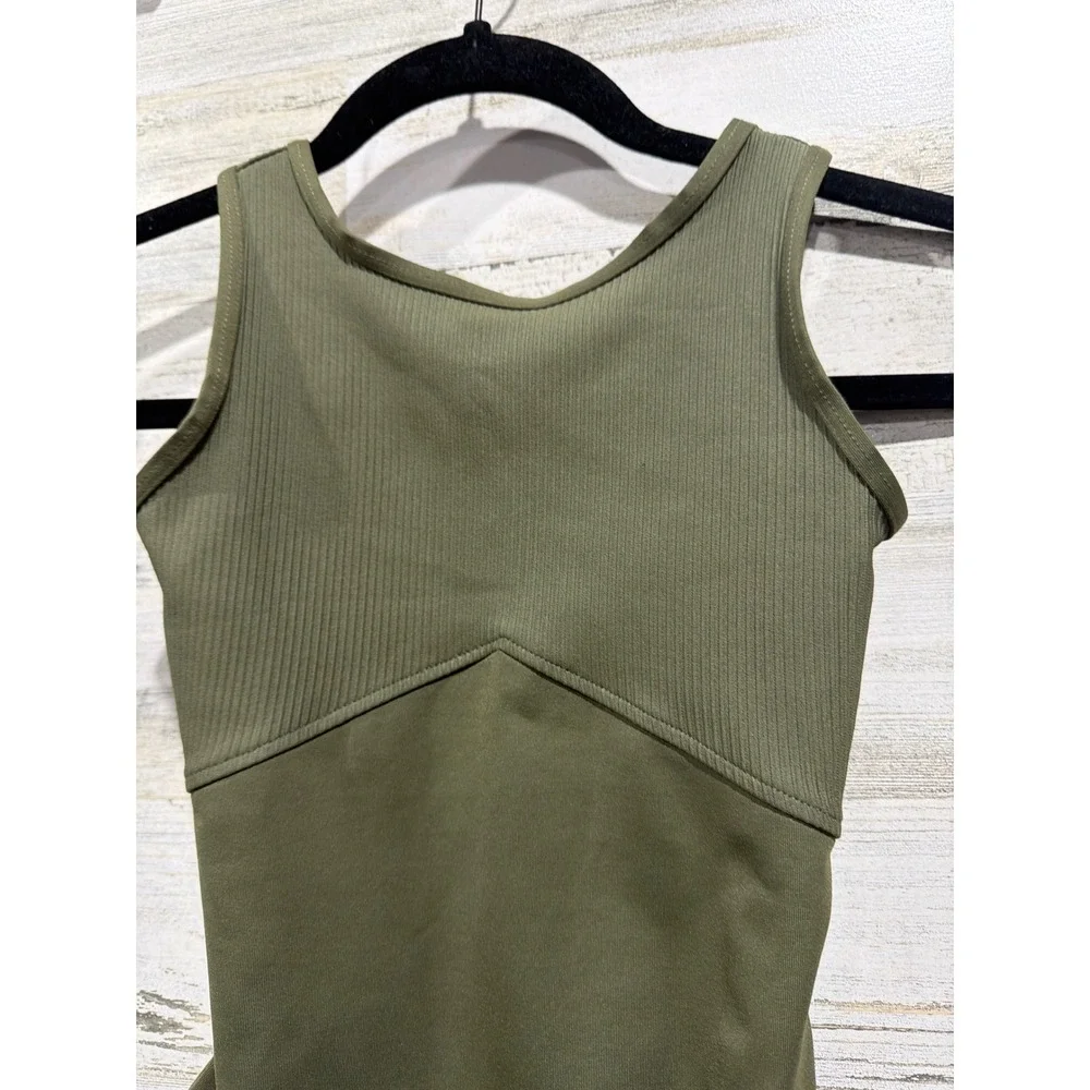 Danz N Motion Leotard Girls 12-14 Olive Green Ribbed Dancewear EUC